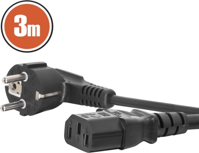 Cable de alimentación de red IEC C13 con enchufe en ángulo, 3 m, negro
