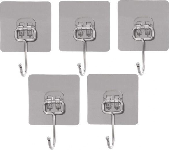 Ganchos de acero inoxidable autoadhesivos 6,5 cm – set de 5 uds