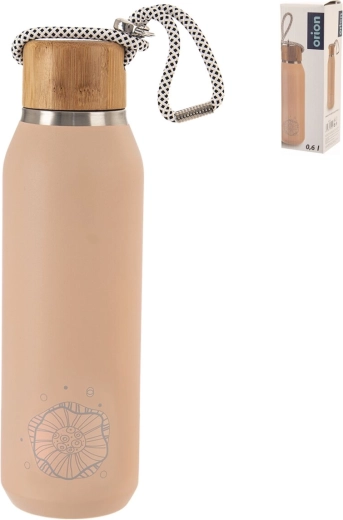 Botella térmica de acero inoxidable con tapa de bambú con flores 0,6 l rosa