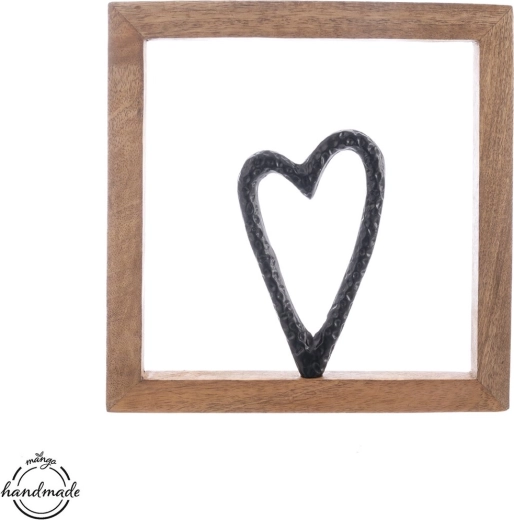 Corazón decorativo con marco de madera de mango y metal