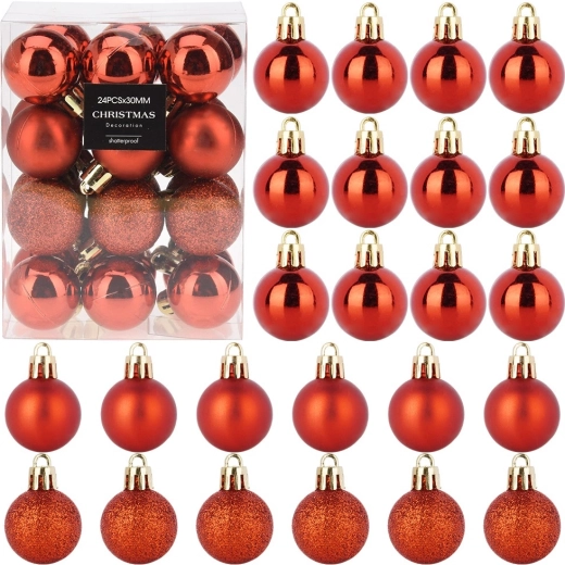 Adornos navideños irrompibles rojos 3 cm, 24 uds