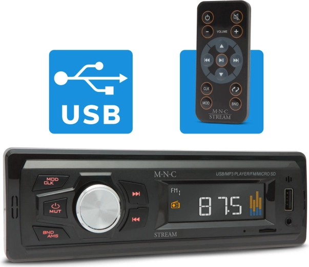 Autorradio M.N.C Stream con USB, AUX y microSD