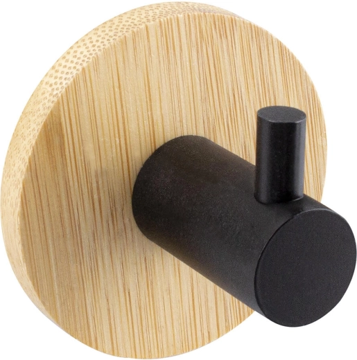 Gancho autoadhesivo de bambú y metal 5 × 5 × 3,5 cm, negro
