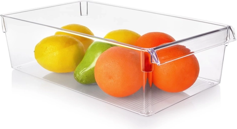 Organizador para frigorífico 36 × 20,5 × 10 cm – caja de almacenamiento transparente con asa
