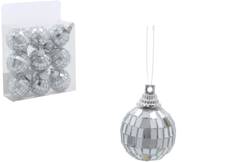 Set de bolas navideñas disco plateadas de 3 cm – 9 uds