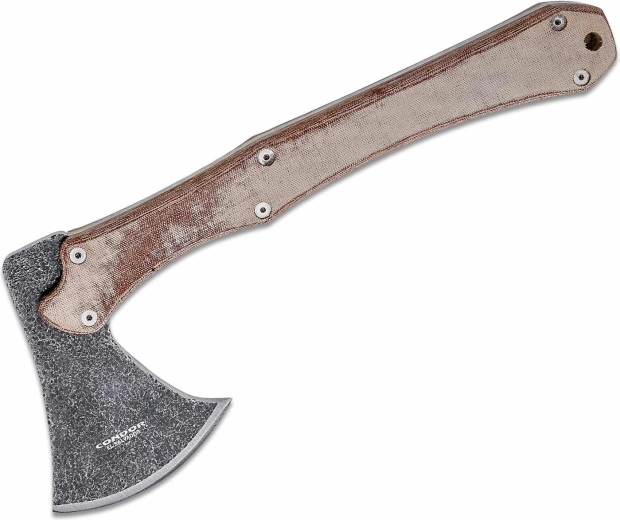 Hacha Condor Mountain P.A.S.S. 830 g, Micarta marrón, funda de cuero