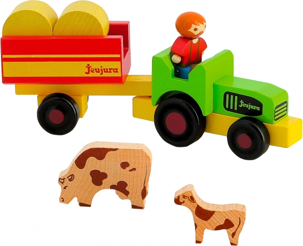 Figuritas de madera Jeujura: granjero con tractor