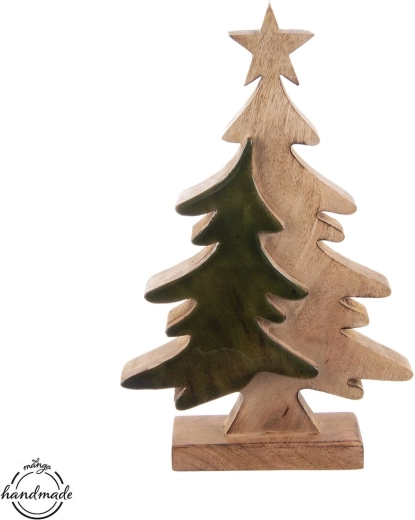 Decoración navideña de madera de pie: árbol de Navidad con silueta verde y estrella