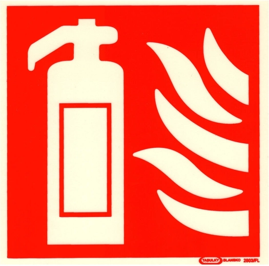 Placa autoadhesiva – símbolo de extintor 148 × 148 mm