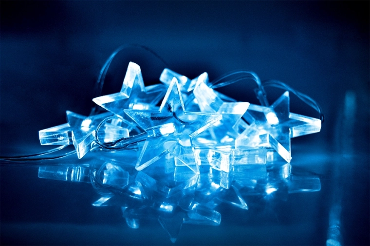 Cadena LED navideña Solight con estrellas, 1,5 m, 10 LED, luz azul
