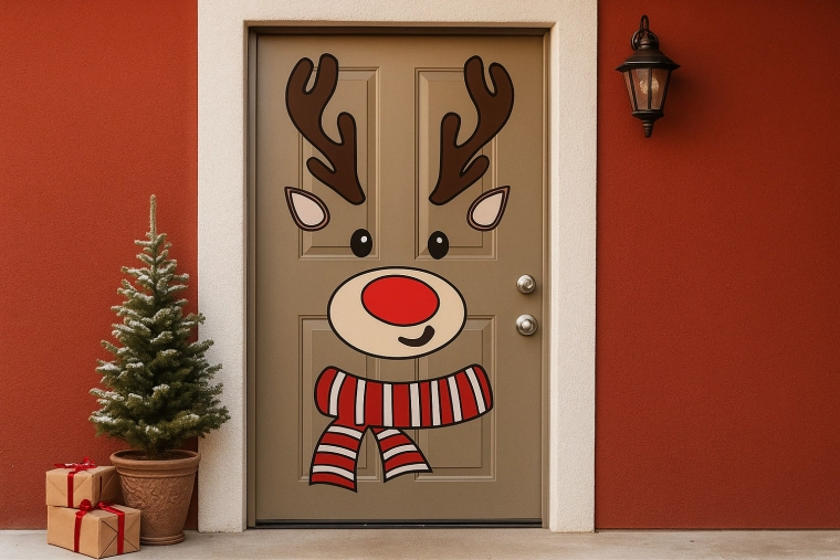 Adorable reno para la puerta en un momento