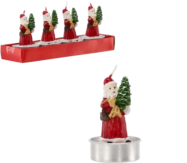 Velas navideñas decorativas de San Nicolás con arbolito – set de 4 uds.