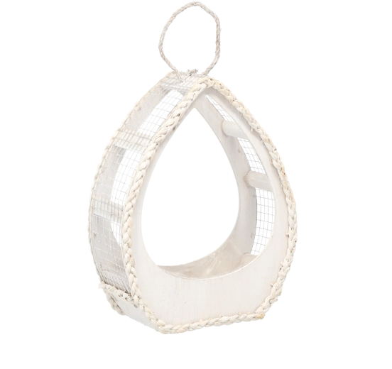 Cubremaceta de madera blanco con forma de gota 31 × 21 × 41 cm