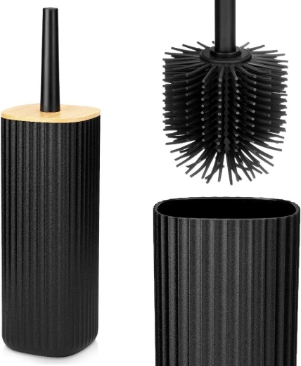 Escobilla de WC de silicona Vilde con soporte, negra, 36 cm