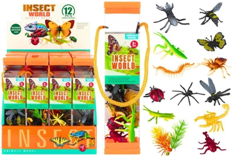 Set de figuras de insectos en un tubo transparente