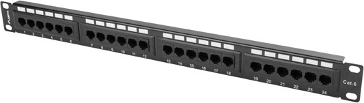Panel de parcheo 24 puertos 1U negro Cat.6
