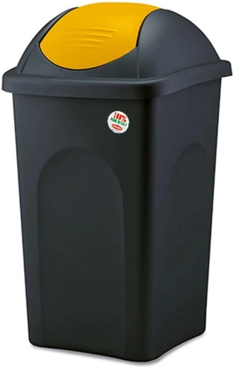 Papelera con tapa basculante MULTIPAT 60 l, negro-amarillo, plástico