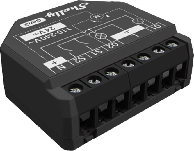 Controlador de dos canales Shelly 2PM Gen3 con medición de energía, Wi‑Fi/Bluetooth