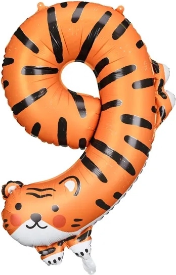Globo de foil número 9 – tigre 49 × 76 cm