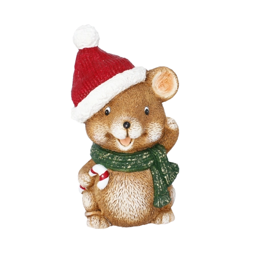 Figura decorativa navideña de hámster con bastón de caramelo