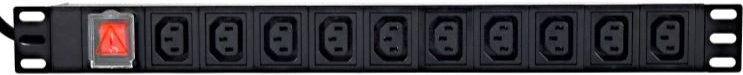 Regleta PDU para rack 10x C13, 1U, 16A, enchufe C19, 2 m