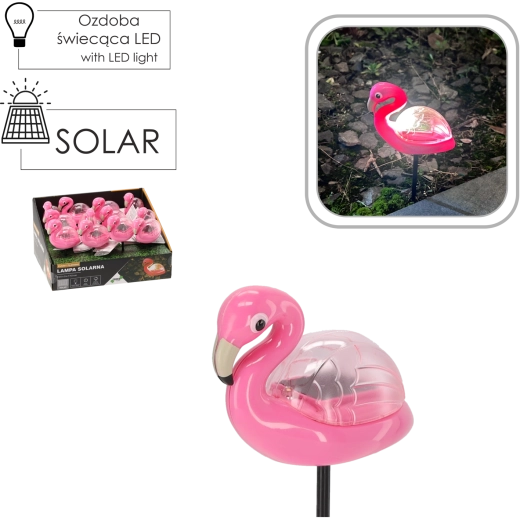 Lámpara solar de jardín flamenco, blanco cálido, 10,5 × 5 × 17,5 cm