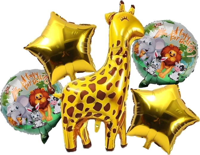 Set de globos de cumpleaños jirafa, animalitos, 5 uds