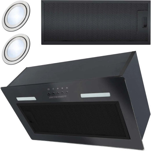 Campana extractora de cocina empotrable 52 cm negra BERDSEN con cristal y LED