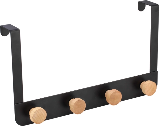 Perchero de cuatro ganchos para puerta con ganchos de bambú 35 × 2,5 × 20 cm