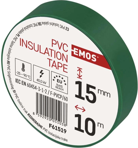 Cinta aislante de PVC 15 × 10 m, verde