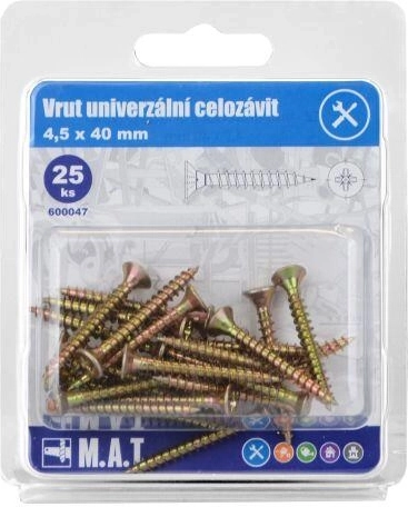 Tornillos universales de rosca completa 4,5 × 40 mm, galvanizados (25 uds.)