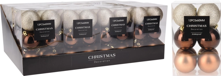 Bolas navideñas de 6 cm en marrón y dorado, mix 12 uds