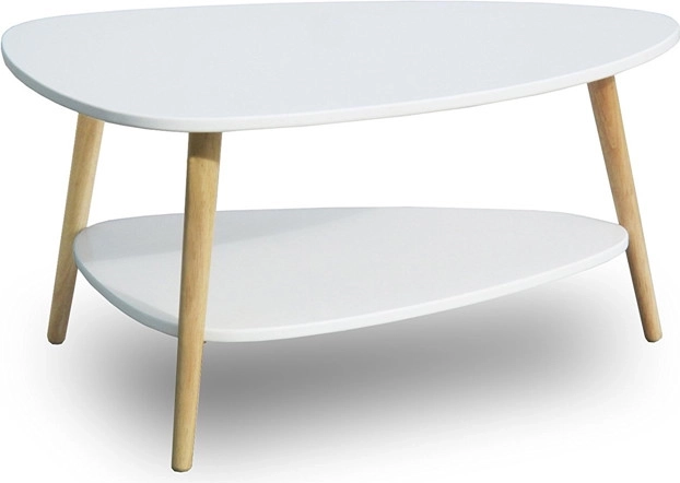Moderna mesa de centro con estante y patas de madera en color blanco