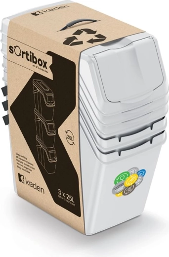 Juego de tres cubos de clasificación de residuos SORTIBOX II 3×25 l gris ceniza