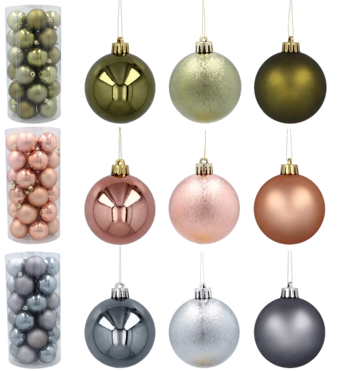 Juego de 30 bolas navideñas de 6 cm – oliva, cobriza y grafito