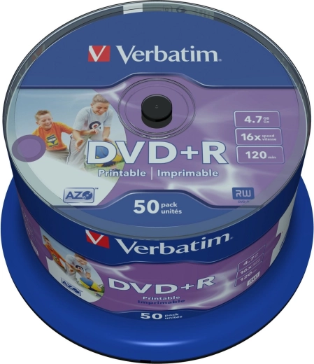 Verbatim DVD+R 4,7 GB 16x imprimible con tinta en toda la superficie - 50 unidades