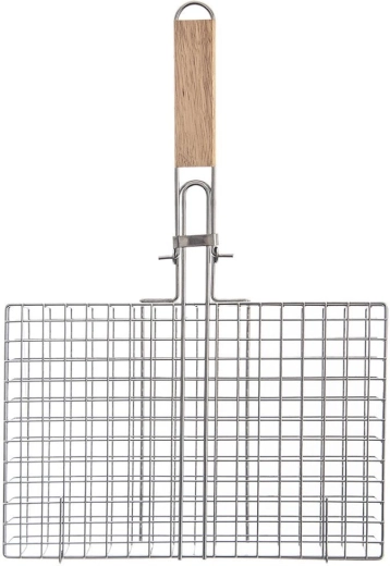Cesta de parrilla cerrable 32 × 49 cm con mango de madera