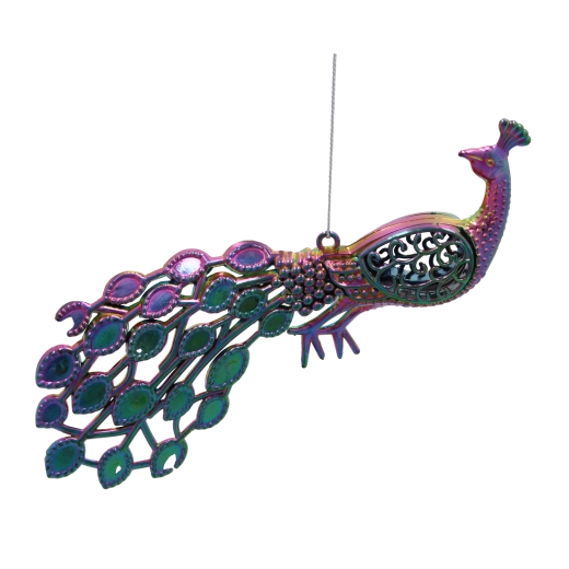 Adorno navideño – pavo real con efecto arcoíris, 20 cm