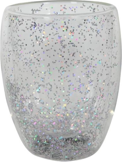 Vaso de doble pared de 350 ml con confeti plateado