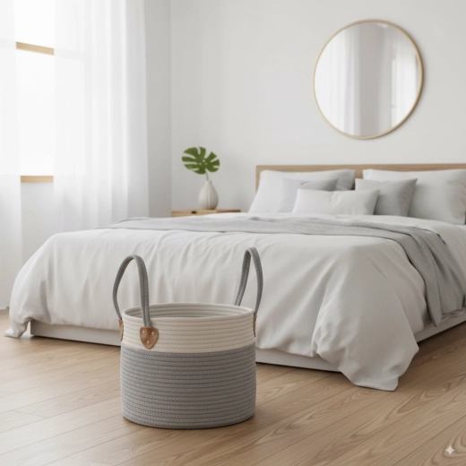 Cesta redonda de almacenamiento para ropa y juguetes 35 × 30 cm – gris