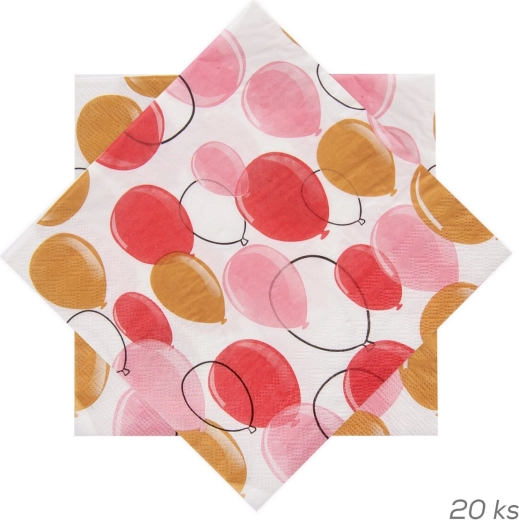 Servilletas de papel con motivo de globos rosas 33 × 33 cm, 20 uds.
