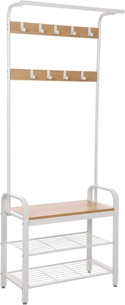 Perchero para ropa con estantes y asiento