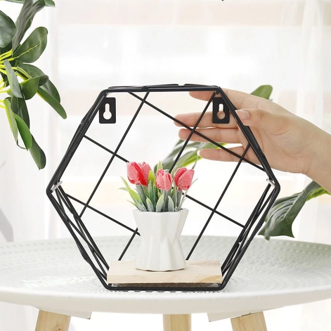 Estantería decorativa de pared hexagonal – negra