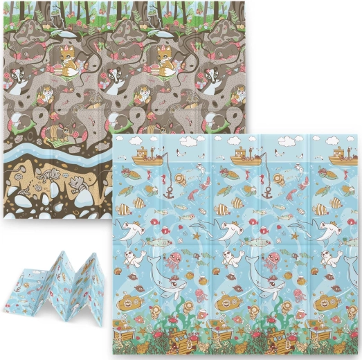 Alfombra plegable de espuma para niños 200 × 180 × 1 cm océano–tierra NUKIDO