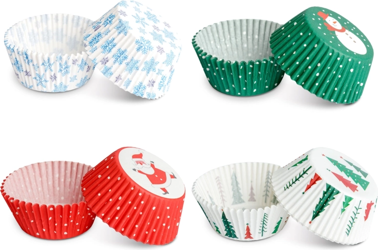Moldes de papel navideños para muffins, 100 unidades