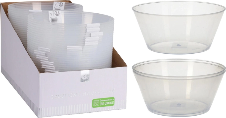 Cuenco de plástico 15 cm 750 ml, transparente, set de 2 uds