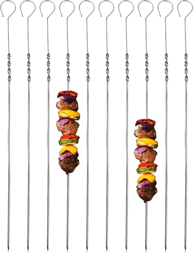 Brochetas de acero para shashlik 38,5 cm, juego de 10 uds.
