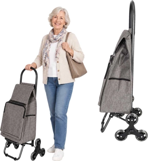 Bolsa de la compra con ruedas con sistema para escaleras de 6 ruedas y bolsillo térmico 95 cm gris