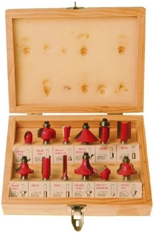 Juego de fresas de perfil para madera 8 mm, 12 piezas en caja de madera