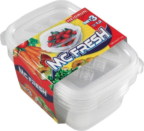 Recipiente de plástico con tapa HEIDRUN McFresh 1,2 l, set de 3 uds
